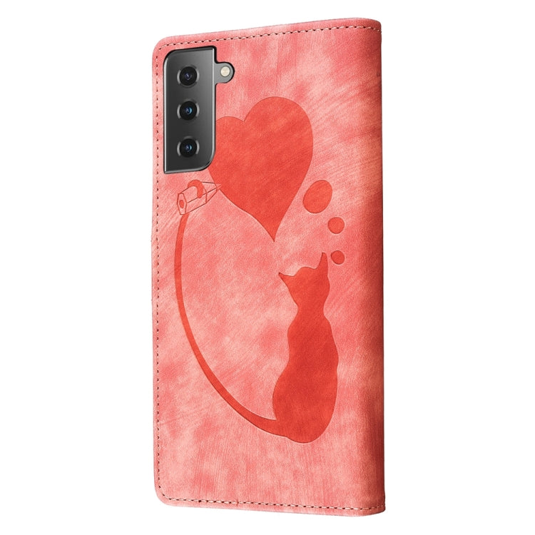 Custodia per telefono in pelle con penna a cuore e gatto in rilievo, For Samsung Galaxy S21 FE 5G, For Samsung Galaxy A32 5G, For Samsung Galaxy S21 5G, For Samsung Galaxy S21+ 5G