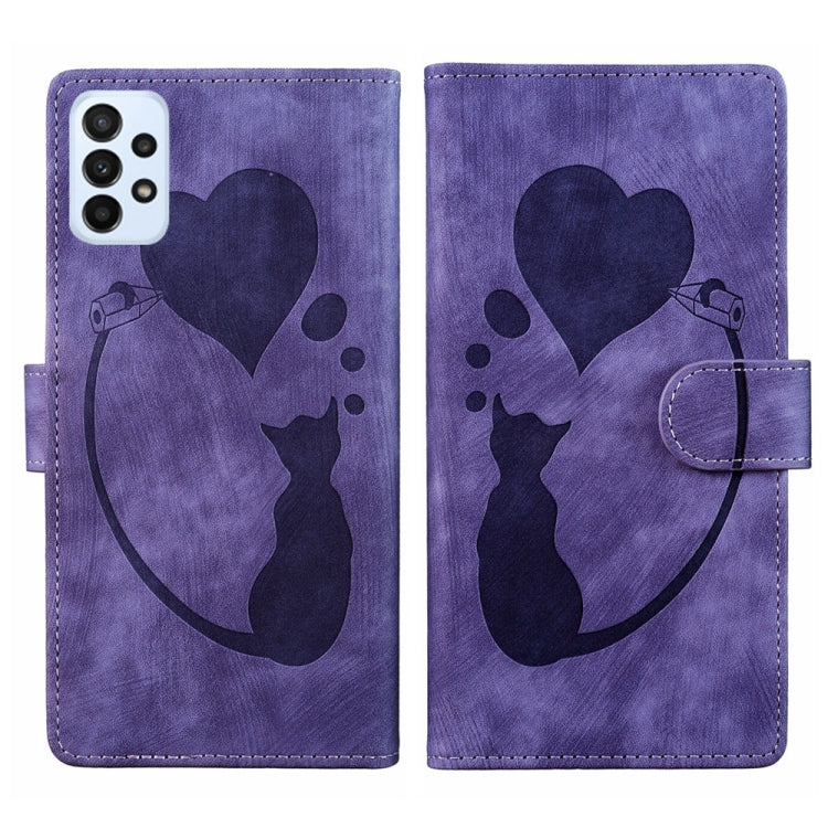 Custodia per telefono in pelle con penna a cuore e gatto in rilievo, For Samsung Galaxy A14 5G, For Samsung Galaxy A13 4G / 5G / A04, For Samsung Galaxy A53 5G, For Samsung Galaxy A33 5G