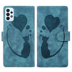 Custodia per telefono in pelle con penna a cuore e gatto in rilievo, For Samsung Galaxy A14 5G, For Samsung Galaxy A13 4G / 5G / A04, For Samsung Galaxy A53 5G, For Samsung Galaxy A33 5G