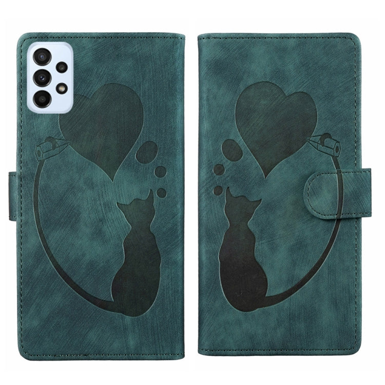 Custodia per telefono in pelle con penna a cuore e gatto in rilievo, For Samsung Galaxy A14 5G, For Samsung Galaxy A13 4G / 5G / A04, For Samsung Galaxy A53 5G, For Samsung Galaxy A33 5G
