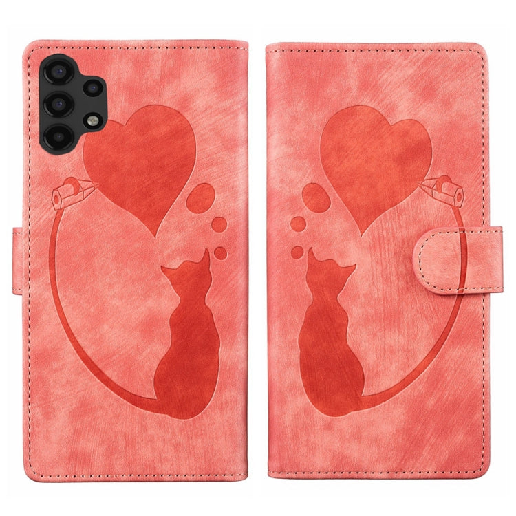 Custodia per telefono in pelle con penna a cuore e gatto in rilievo, For Samsung Galaxy S21 FE 5G, For Samsung Galaxy A32 5G, For Samsung Galaxy S21 5G, For Samsung Galaxy S21+ 5G