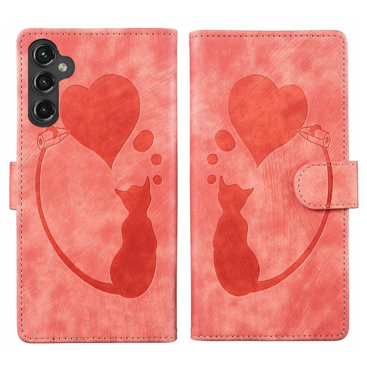 Custodia per telefono in pelle con penna a cuore e gatto in rilievo, For Samsung Galaxy A14 5G, For Samsung Galaxy A13 4G / 5G / A04, For Samsung Galaxy A53 5G, For Samsung Galaxy A33 5G