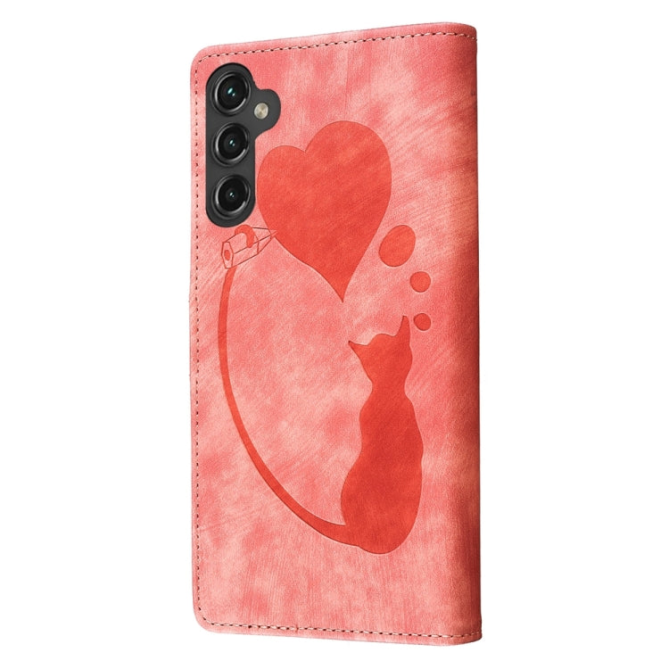 Custodia per telefono in pelle con penna a cuore e gatto in rilievo, For Samsung Galaxy A14 5G, For Samsung Galaxy A13 4G / 5G / A04, For Samsung Galaxy A53 5G, For Samsung Galaxy A33 5G