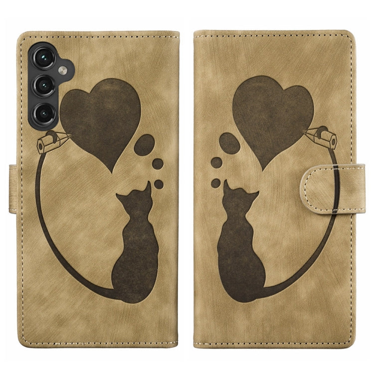 Custodia per telefono in pelle con penna a cuore e gatto in rilievo, For Samsung Galaxy A14 5G, For Samsung Galaxy A13 4G / 5G / A04, For Samsung Galaxy A53 5G, For Samsung Galaxy A33 5G