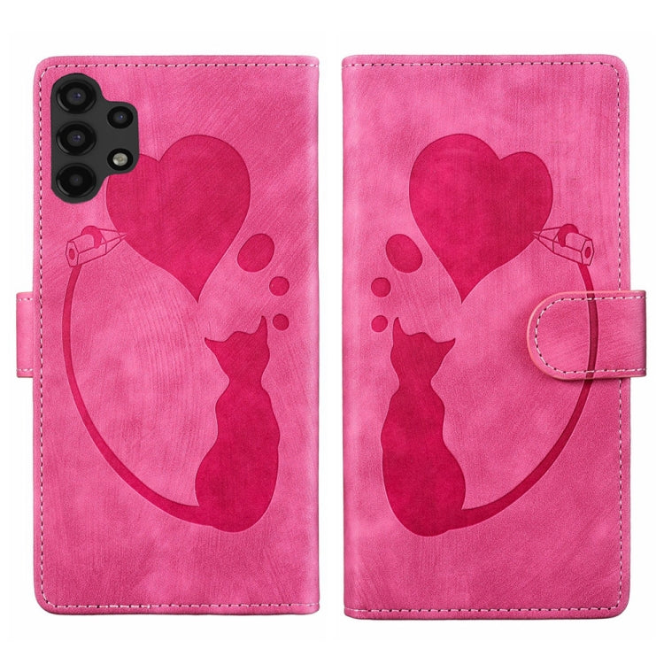 Custodia per telefono in pelle con penna a cuore e gatto in rilievo, For Samsung Galaxy A14 5G, For Samsung Galaxy A13 4G / 5G / A04, For Samsung Galaxy A53 5G, For Samsung Galaxy A33 5G