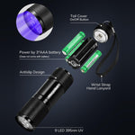 Mini torcia UV 9 LED 395 nm in lega di alluminio