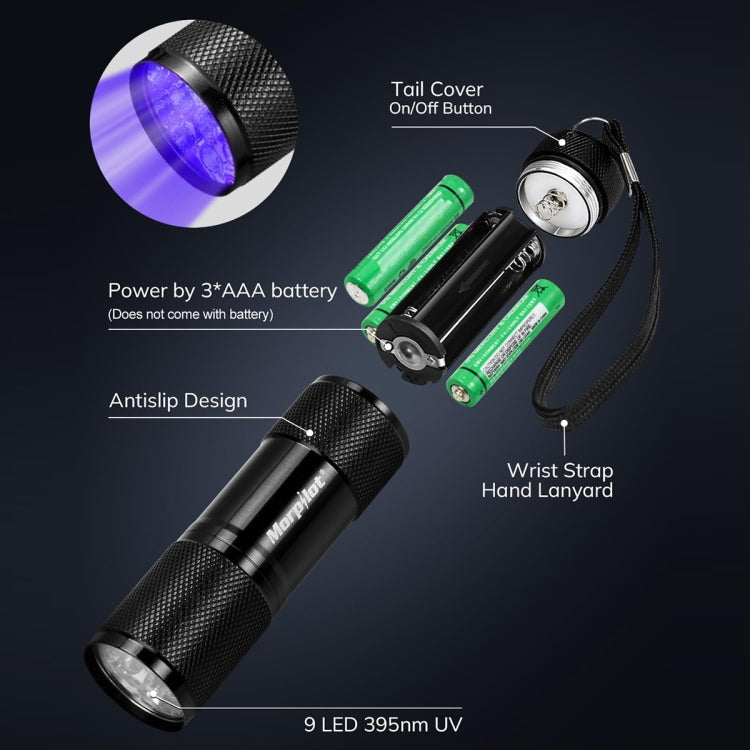 Mini torcia UV 9 LED 395 nm in lega di alluminio