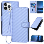 YX0070 Custodia per telefono in pelle con fibbia in fibra di carbonio con cordino, For iPhone 14 Pro, For iPhone 14 Pro Max, For iPhone SE 2022 / SE 2020 / 8 / 7