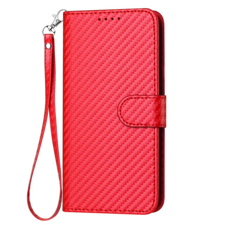 YX0070 Custodia per telefono in pelle con fibbia in fibra di carbonio con cordino, For iPhone 14 Pro, For iPhone 14 Pro Max, For iPhone SE 2022 / SE 2020 / 8 / 7