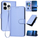 YX0070 Custodia per telefono in pelle con fibbia in fibra di carbonio con cordino, For iPhone 14 Pro, For iPhone 14 Pro Max, For iPhone SE 2022 / SE 2020 / 8 / 7