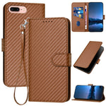 YX0070 Custodia per telefono in pelle con fibbia in fibra di carbonio con cordino, For iPhone XS Max, For iPhone 8 Plus / 7 Plus
