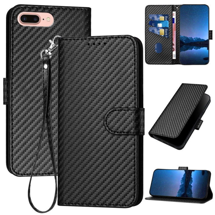 YX0070 Custodia per telefono in pelle con fibbia in fibra di carbonio con cordino, For iPhone XS Max, For iPhone 8 Plus / 7 Plus