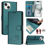 Custodia per telefono in pelle RFID con motivo gatto in rilievo con cordino, For iPhone 13 mini, For iPhone 12/12 Pro, For iPhone 12 Pro Max, For iPhone 12 mini