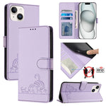 Custodia per telefono in pelle RFID con motivo gatto in rilievo con cordino, For iPhone 13 mini, For iPhone 12/12 Pro, For iPhone 12 Pro Max, For iPhone 12 mini