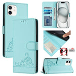 Custodia per telefono in pelle RFID con motivo gatto in rilievo con cordino, For iPhone 13 mini, For iPhone 12/12 Pro, For iPhone 12 Pro Max, For iPhone 12 mini
