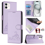 Custodia per telefono in pelle RFID con motivo gatto in rilievo con cordino, For iPhone 13 mini, For iPhone 12/12 Pro, For iPhone 12 Pro Max, For iPhone 12 mini