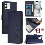 Custodia per telefono in pelle RFID con motivo gatto in rilievo con cordino, For iPhone 13 mini, For iPhone 12/12 Pro, For iPhone 12 Pro Max, For iPhone 12 mini