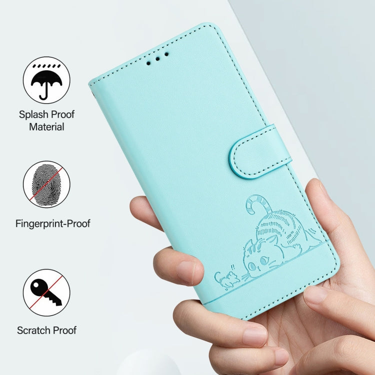 Custodia per telefono in pelle RFID con motivo gatto in rilievo con cordino, For iPhone 11 Pro Max, For iPhone 11, For iPhone 11 Pro, For iPhone XS / X