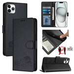 Custodia per telefono in pelle RFID con motivo gatto in rilievo con cordino, For iPhone 11 Pro Max, For iPhone 11, For iPhone 11 Pro, For iPhone XS / X