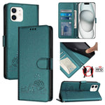 Custodia per telefono in pelle RFID con motivo gatto in rilievo con cordino, For iPhone 11 Pro Max, For iPhone 11, For iPhone 11 Pro, For iPhone XS / X