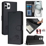 Custodia per telefono in pelle RFID con motivo gatto in rilievo con cordino, For iPhone 11 Pro Max, For iPhone 11, For iPhone 11 Pro, For iPhone XS / X