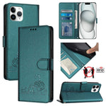 Custodia per telefono in pelle RFID con motivo gatto in rilievo con cordino, For iPhone 11 Pro Max, For iPhone 11, For iPhone 11 Pro, For iPhone XS / X