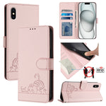 Custodia per telefono in pelle RFID con motivo gatto in rilievo con cordino, For iPhone 11 Pro Max, For iPhone 11, For iPhone 11 Pro, For iPhone XS / X