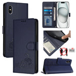 Custodia per telefono in pelle RFID con motivo gatto in rilievo con cordino, For iPhone 11 Pro Max, For iPhone 11, For iPhone 11 Pro, For iPhone XS / X