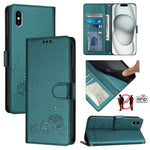Custodia per telefono in pelle RFID con motivo gatto in rilievo con cordino, For iPhone XR, For iPhone XS Max, For iPhone 8 Plus / 7 Plus