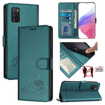 Custodia pelle RFID con motivo gatto per Samsung Galaxy A03s e altri modelli