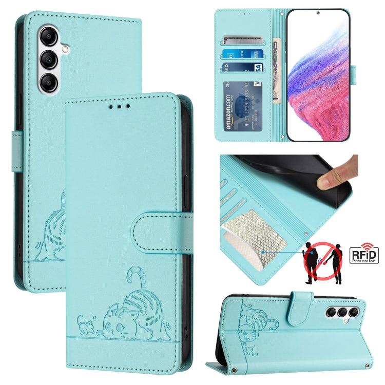 Custodia pelle RFID con motivo gatto per Samsung Galaxy A14 4G/5G