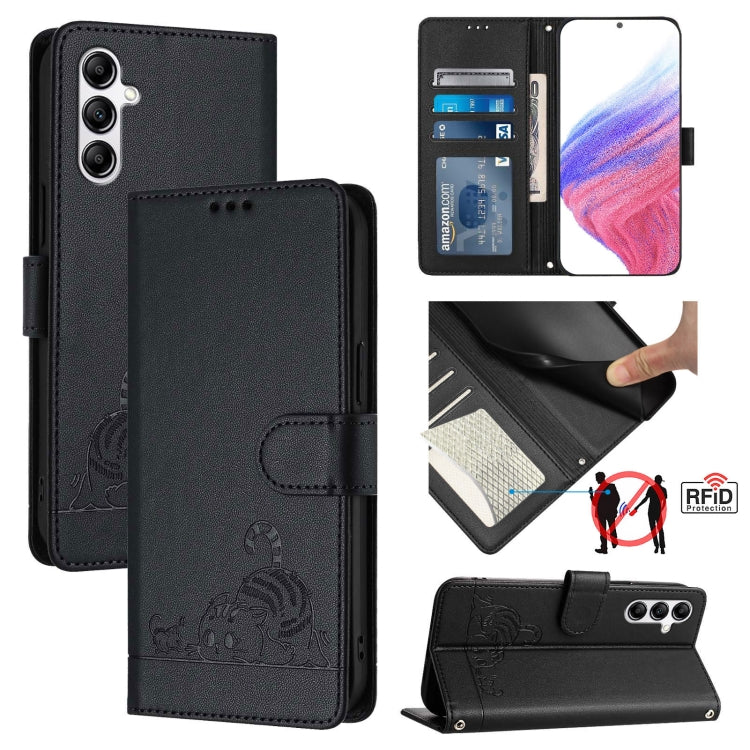 Custodia pelle RFID con motivo gatto per Samsung Galaxy A14 4G/5G