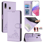 Custodia pelle RFID con motivo gatto per Samsung Galaxy A20 A30 M10s