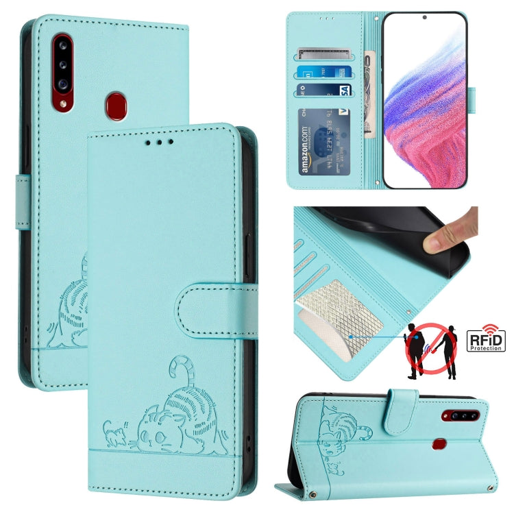 Custodia pelle RFID con motivo gatto per Samsung Galaxy A20 A30 M10s