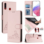 Custodia pelle RFID con motivo gatto per Samsung Galaxy A20 A30 M10s