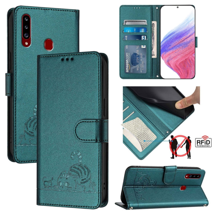 Custodia pelle RFID con motivo gatto per Samsung Galaxy A20 A30 M10s