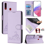 Custodia pelle RFID con motivo gatto per Samsung Galaxy A20 A30 M10s