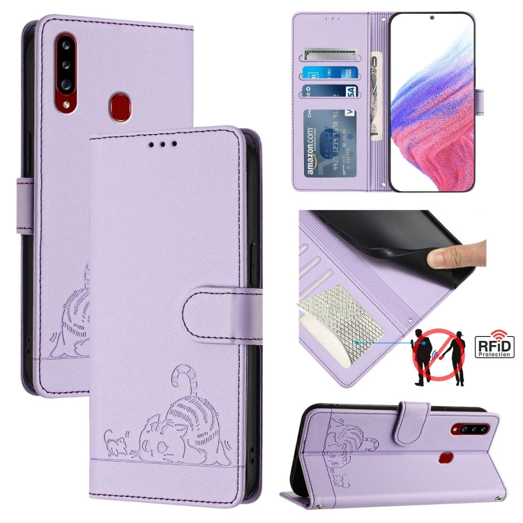Custodia pelle RFID con motivo gatto per Samsung Galaxy A20 A30 M10s