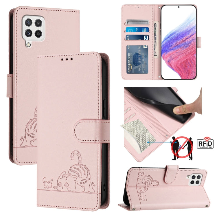 Custodia pelle RFID con motivo gatto per Samsung Galaxy A03s e altri modelli