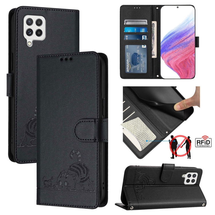 Custodia pelle RFID con motivo gatto per Samsung Galaxy A03s e altri modelli