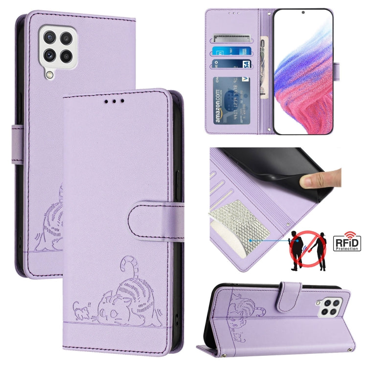 Custodia pelle RFID con motivo gatto per Samsung Galaxy A03s e altri modelli