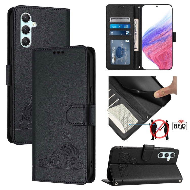 Custodia pelle RFID con motivo gatto per Samsung Galaxy A14 4G/5G