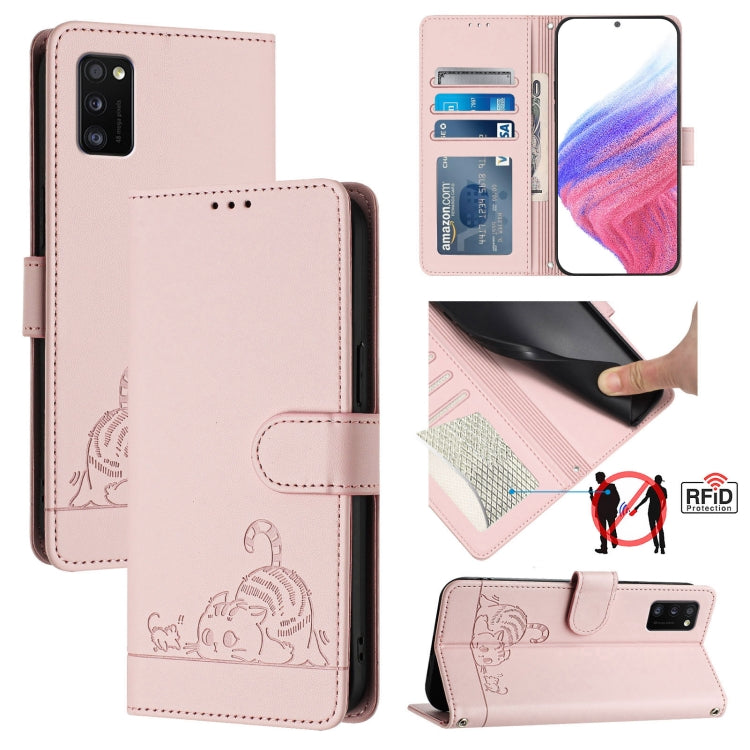 Custodia pelle RFID con motivo gatto per Samsung Galaxy A03s e altri modelli