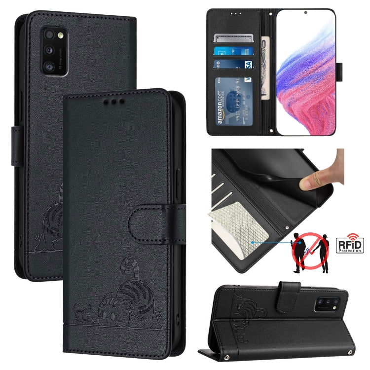 Custodia pelle RFID con motivo gatto per Samsung Galaxy A03s e altri modelli