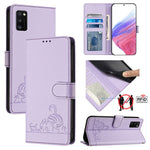 Custodia pelle RFID con motivo gatto per Samsung Galaxy A03s e altri modelli