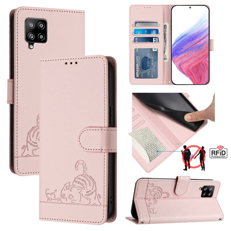 Custodia pelle RFID con motivo gatto per Samsung Galaxy A03s e altri modelli
