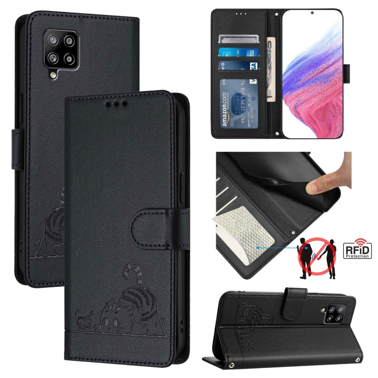 Custodia pelle RFID con motivo gatto per Samsung Galaxy A03s e altri modelli