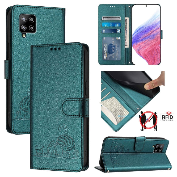 Custodia pelle RFID con motivo gatto per Samsung Galaxy A03s e altri modelli