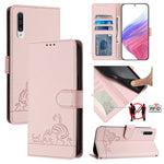 Custodia pelle RFID con motivo gatto per Samsung Galaxy A20 A30 M10s