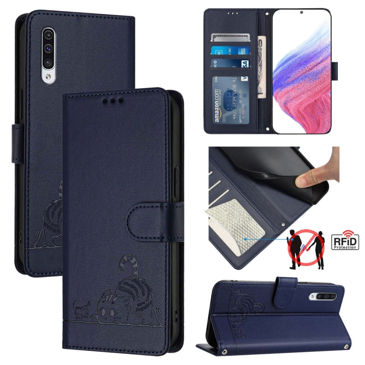Custodia pelle RFID con motivo gatto per Samsung Galaxy A20 A30 M10s